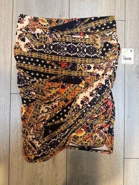 Free People Black Floral Patchwork Wrap Skirt
